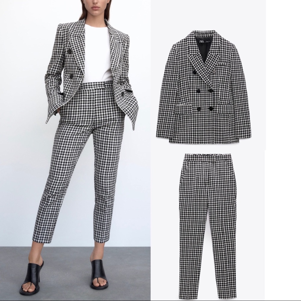 Zara 2 piece set blazer and pants, black white